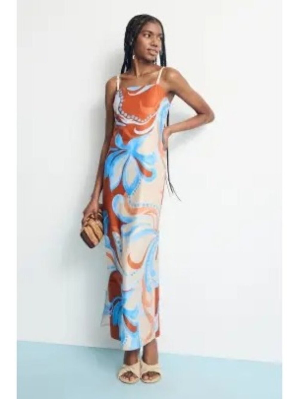 R-66. Donna Morgan Tropical Printed Midi Dress
